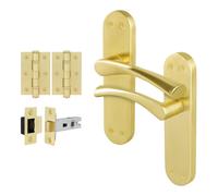 AFIT Satin Brass Twist Door Handle Latch Hinges Set Internal 1 Pair in Gold | Size: 150mm x 150mm AFIT Gold 150mm x 150mm