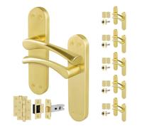 AFIT Satin Brass Twist Door Handle Latch Hinges Set Internal 6 Pairs in Gold | Size: 150mm x 150mm AFIT Gold 150mm x 150mm