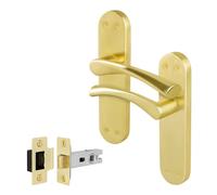 AFIT Satin Brass Twist Door Handle & Latch Set Backplate 1 Pair in Gold | Size: 150mm x 150mm AFIT Gold 150mm x 150mm
