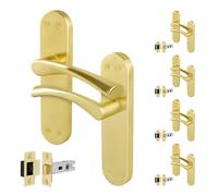 AFIT Satin Brass Twist Door Handle & Latch Set Backplate 5 Pairs in Gold | Size: 150mm x 150mm AFIT Gold 150mm x 150mm