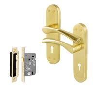 AFIT Satin Brass Twist Door Handle Sashlock Escutcheon Set (64mm) 1 Pair in Gold | Size: 150mm x 150mm AFIT Gold 150mm x 150mm