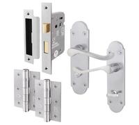 Afit Satin Chrome Bathroom Scroll Door Handle Set With Wc Lock And Hinges Pack Of 1 Shaped Victorian Scroll Range