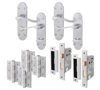 Afit Satin Chrome Bathroom Scroll Door Handle Set With Wc Lock And Hinges Pack Of 2 Shaped Victorian Scroll Range
