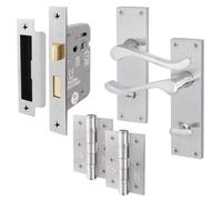 Afit Satin Chrome Bathroom Scroll Door Handle Set With Wc Lock And Hinges Pack Of 2 Traditional Victorian Scroll Range