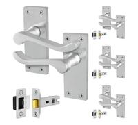 AFIT Satin Chrome Scroll Door Handle & Latch Set 64mm 4 Pairs in Silver | Size: 150mm x 150mm AFIT Silver 150mm x 150mm