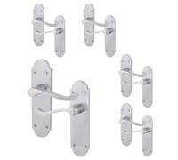 Afit Satin Chrome Scroll Door Handles Latch Set Pack Of 5 Shaped Victorian Scroll Range