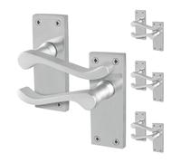 AFIT Satin Chrome Scroll Door Handles Latch Victorian Backplate 4 Pairs in Silver | Size: 150mm x 150mm AFIT Silver 150mm x 150mm