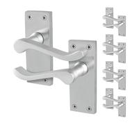 AFIT Satin Chrome Scroll Door Handles Latch Victorian Backplate 5 Pairs in Silver | Size: 150mm x 150mm AFIT Silver 150mm x 150mm