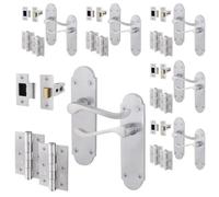 Afit Satin Chrome Scroll Door Handles Latch With Tubular Latch And Hinges Set Pack Of 5 Shaped Victorian Scroll Range