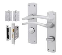 Afit Satin Door Handle Bathroom Set, Satin Chrome Internal Door Handle With 76mm Hinges And 64mm Bathroom Lock, Ebley 1 Pack