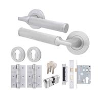 AFIT Satin Door Handle Euro Lock Cylinder Satin Chrome, Locks Hinges 1 Pack in Silver | Size: 150mm x 150mm AFIT Silver 150mm x 150mm