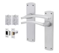 Afit Satin Door Handle Latch Set, Satin Chrome Internal Door Handle With 64mm Latch And 76mm Hinges, Ebley 1 Pack
