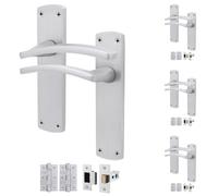 Afit Satin Door Handle Latch Set, Satin Chrome Internal Door Handle With 64mm Latch And 76mm Hinges, Ebley 4 Pack