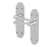 AFIT Satin Door Handles Latch, 1 Pair Satin Chrome Backplate Handles in Silver | Size: 150mm x 150mm AFIT Silver 150mm x 150mm