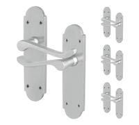 AFIT Satin Door Handles Latch, 4 Pairs Satin Chrome Backplate Handles in Silver | Size: 150mm x 150mm AFIT Silver 150mm x 150mm