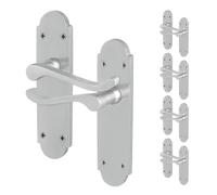 AFIT Satin Door Handles Latch, 5 Pairs Satin Chrome Backplate Handles in Silver | Size: 150mm x 150mm AFIT Silver 150mm x 150mm