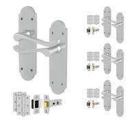 AFIT Satin Door Handles Latch Set, 4 Pairs Satin Chrome Backplate, Hinges in Silver | Size: 150mm x 150mm AFIT Silver 150mm x 150mm