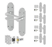 AFIT Satin Door Handles Latch Set, 5 Pairs Satin Chrome Backplate, Hinges in Silver | Size: 150mm x 150mm AFIT Silver 150mm x 150mm
