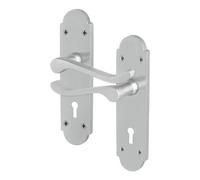 Afit Satin Door Handles Lock Set, 1 Pair Of Internal Satin Chrome Victorian Scroll Shaped Backplate Handles