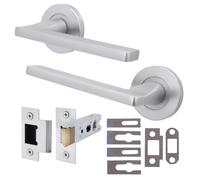 Afit Satin Fire Door Handle And Latch Set, Satin Chrome Internal Fir Door Handle With 76mm Latch, Eden 1 Pack