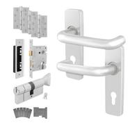 Afit Satin Fire Door Handle Euro Cylinder Lock And Hinge Kit Fire Doors Aluminium 19mm Return To Door Lever On Backplate
