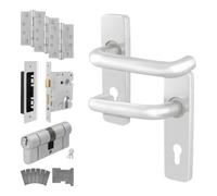 Afit Satin Fire Door Handle Euro Cylinder Lock And Hinge Kit Fire Doors Aluminium 19mm Return To Door Lever On Backplate