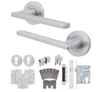Afit Satin Fire Door Handle Euro Lock And Cylinder Set Satin Chrome Internal Fir Door Handle Latch Locks Hinges Eden 1 Pack