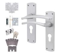 Afit Satin Fire Door Handle Euro Lock And Cylinder Set, Satin Chrome Internal Fir Door Handle, Locks, Hinges, Ebley 1 Pack