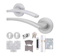 AFIT Satin Fire Door Handle Euro Lock Cylinder Satin Chrome Locks Hinges in Silver | Size: 150mm x 150mm AFIT Silver 150mm x 150mm