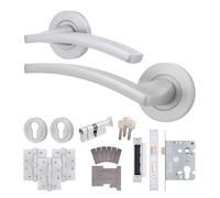 AFIT Satin Fire Door Handle Euro Lock Thumbturn Cylinder Set Locks Hinges in Silver | Size: 150mm x 150mm AFIT Silver 150mm x 150mm