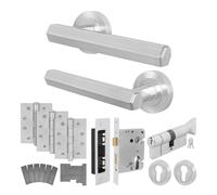AFIT Satin Fire Door Handle Euro Lock Thumbturn Cylinder Set Locks Hinges in Silver | Size: 150mm x 150mm AFIT Silver 150mm x 150mm