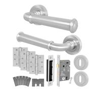 AFIT Satin Fire Door Handle Key Lock Set Satin Nickel Internal Lock Hinges in Silver | Size: 150mm x 150mm AFIT Silver 150mm x 150mm
