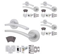 Afit Satin Fire Door Handle Latch Set, Satin Chrome Internal Fir Door Handle With 76mm Latch And 102mm Hinges, Ebley 4 Pack