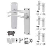 Afit Satin Fire Door Handle Latch Set, Satin Chrome Internal Fir Door Handle With 76mm Latch And 102mm Hinges, Ebley 4 Pack