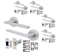 AFIT Satin Fire Door Handle Latch Set Satin Chrome Internal + Latch 5 Pack in Silver | Size: 150mm x 150mm AFIT Silver 150mm x 150mm