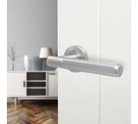 Afit Satin Fire Door Handle, Satin Nickel Internal Lever On Rose Fire Rated Door Handle, Linea 1 Pair