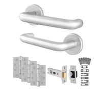 Afit Satin Fire Door Handles, Latch And Hinge Kit For Fire Doors, Aluminium 19mm Return To Door Lever On Rose Handles