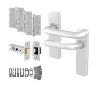 Afit Satin Fire Door Handles, Latch And Hinge Kit For Fire Doors, Aluminium 19mm Return To Door On Backplate Handles