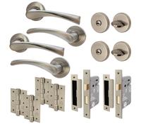 AFIT Satin Nickel Bathroom Twist Door Handles 2 PK, WC Lock HingesThumbturn in Silver | Size: 150mm x 150mm AFIT Silver 150mm x 150mm