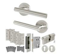 Afit Satin Nickel Door Handle Euro Lock And Double Cylinder Kit - Fir Fd30/60, Handles, Locks, Hinges - Olvera