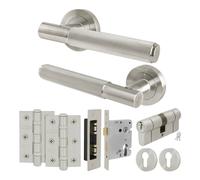 AFIT Satin Nickel Door Handle Euro Lock Double Cylinder, Locks Hinges in Silver | Size: 150mm x 150mm AFIT Silver 150mm x 150mm