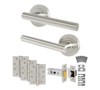 Afit Satin Nickel Door Handles Latch Kit - Fir Fd30/60, 1 Pair Internal Handles, Latch 76mm, Hinges - Olvera