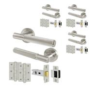 AFIT Satin Nickel Door Handles Rose Latch Kit, 4 Pairs Knurled with Hinges in Silver | Size: 150mm x 150mm AFIT Silver 150mm x 150mm