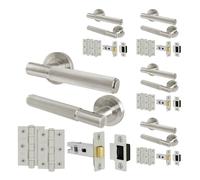 AFIT Satin Nickel Door Handles Rose Latch Kit, 5 Pairs Knurled with Hinges in Silver | Size: 150mm x 150mm AFIT Silver 150mm x 150mm