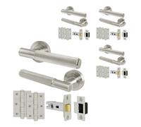 Afit Satin Nickel Door Handles Round Rose Latch Kit, 4 Pairs Knurled Internal Lever Handles, Latches 64mm And Hinges - Nurl