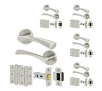 Afit Satin Nickel Door Handles Round Rose Latch Kit, 5 Pairs Internal Lever Handles, Latches 64mm And Hinges - Novi