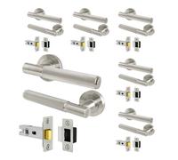 AFIT Satin Nickel Door Handles Round Rose with Latch, 6 Pairs Knurled in Silver | Size: 150mm x 150mm AFIT Silver 150mm x 150mm