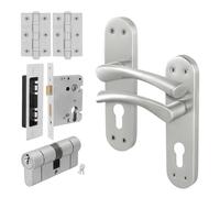 AFIT Satin Nickel Euro Cylinder Handle Lock Hinges Complete Novi in Metallics | Size: 150mm x 150mm AFIT Metallics 150mm x 150mm