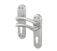 AFIT Satin Nickel Euro Lock Door Handles Novi Backplate 1 Pair in Metallic Silver | Size: 150mm x 150mm AFIT Metallic Silver 150mm x 150mm