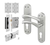 AFIT Satin Nickel Euro Thumbturn Cylinder Handle Lock Hinges Novi in Metallics | Size: 150mm x 150mm AFIT Metallics 150mm x 150mm